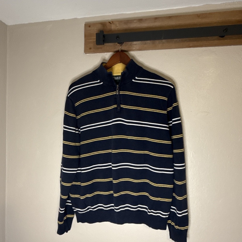 VTG Brooks Brothers 1/4 Zip Sweater Men's Navy Blue Size XL Made In Hong Kong‎